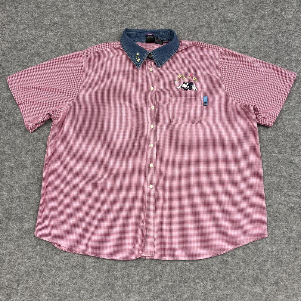 Mickey Unlimited Shirt Womens 26W/28W Pink Gingham Button Up Denim Collar